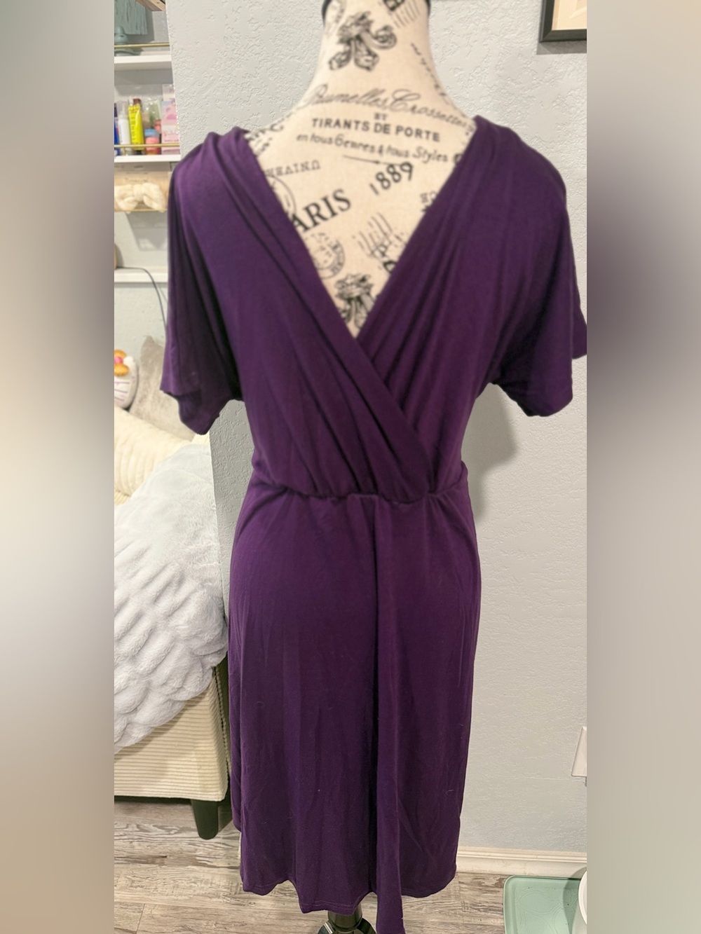 Coolmee Purple V Neck Faux Wrap Midi Maternity Dress Size M - Picture 2 of 5